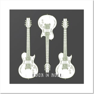 WHITE GUITAR CLASSIC ROCK N ROLL MUSIC Posters and Art